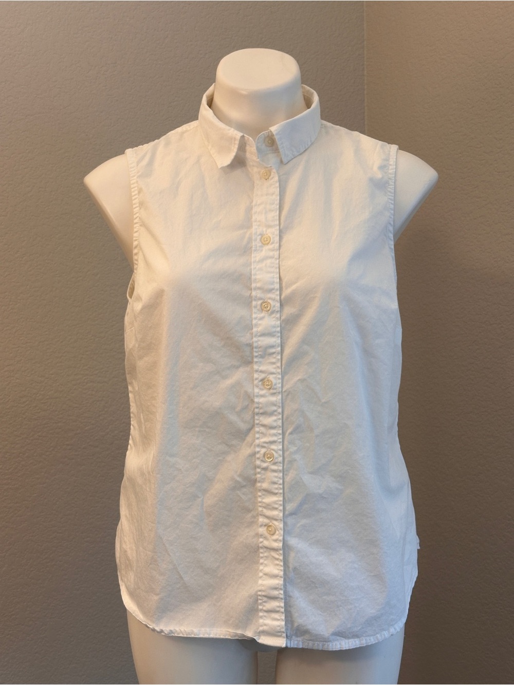 J. Crew White Sleeveless Cotton Button-Down Shirt